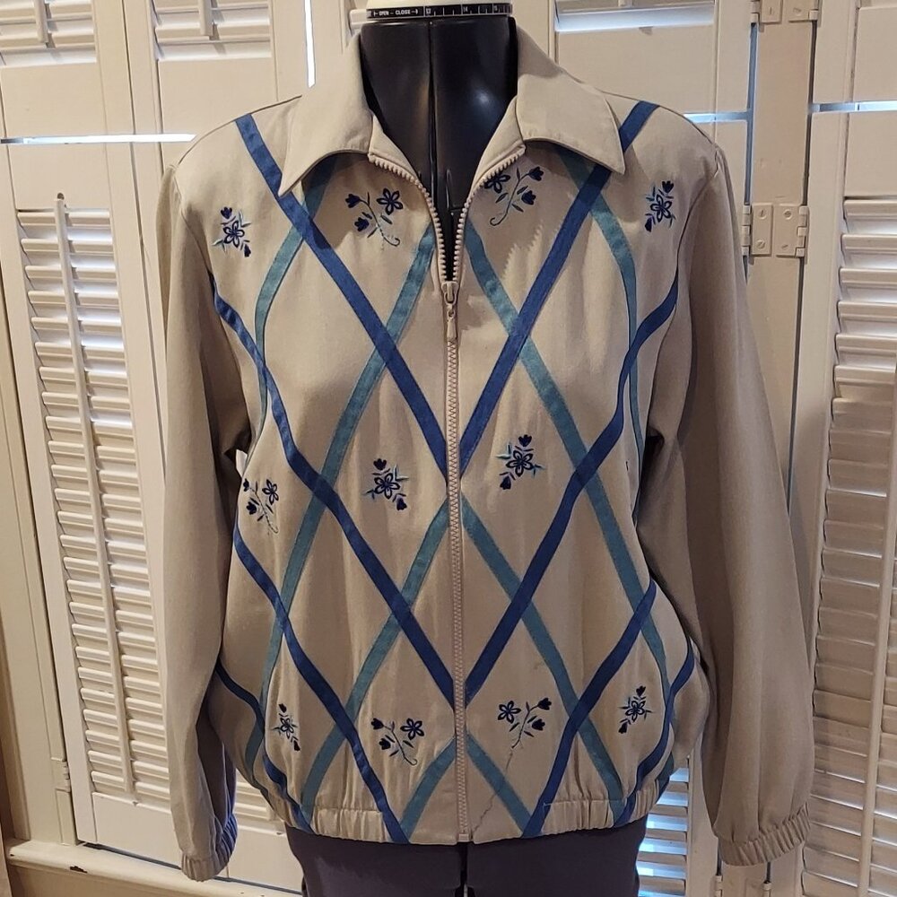Alfred Dunner Light Brown Blue Diamonds & Flowers Jacket 6P